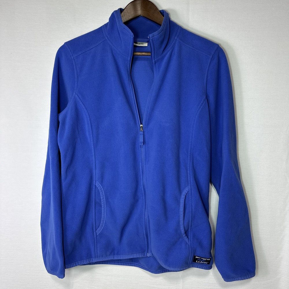 LL Bean Women's Jacket Size Medium Blue Full Zip Pockets Sweater Fleece